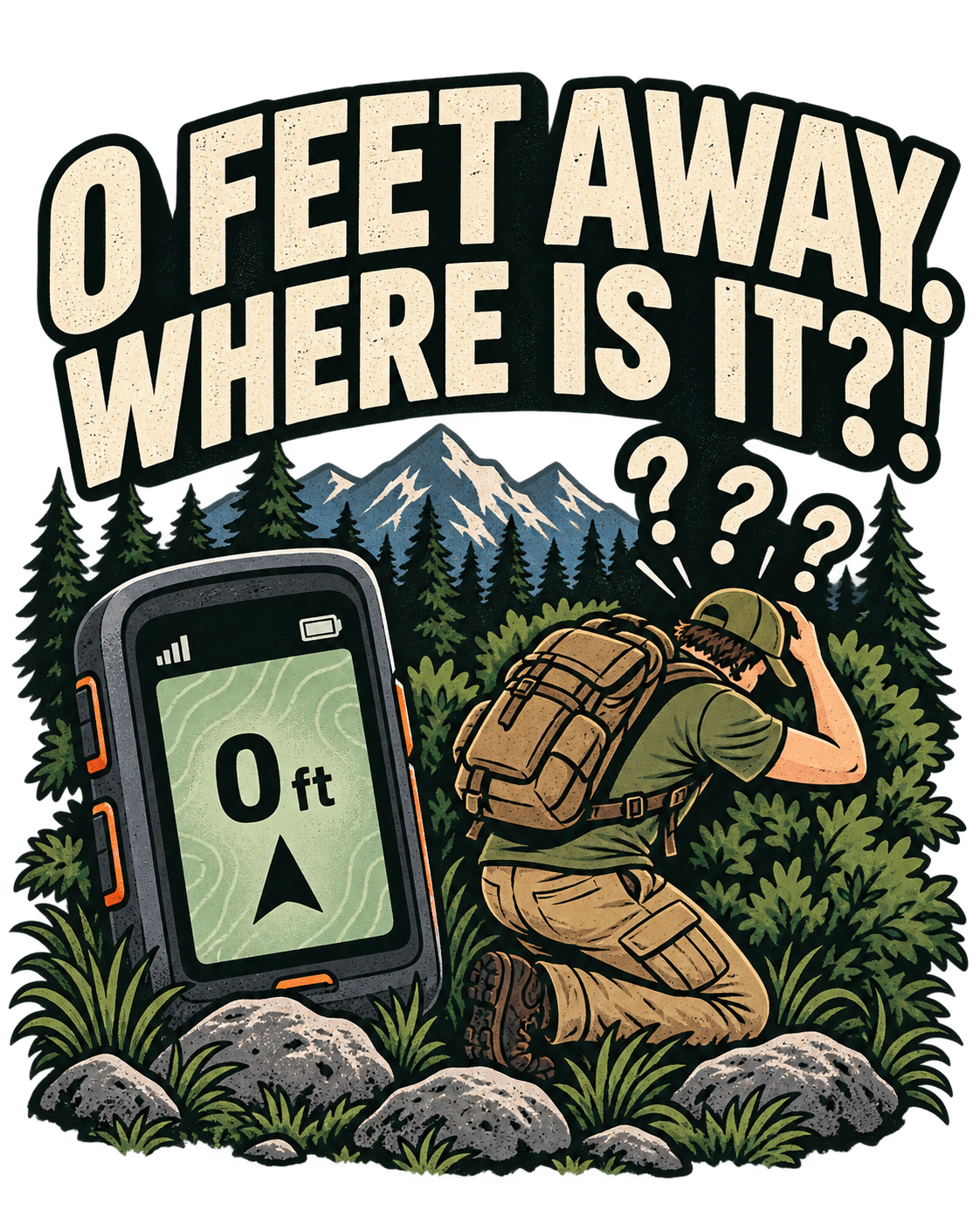0 Feet Away, Where Is It?! – Geocaching T-Shirt